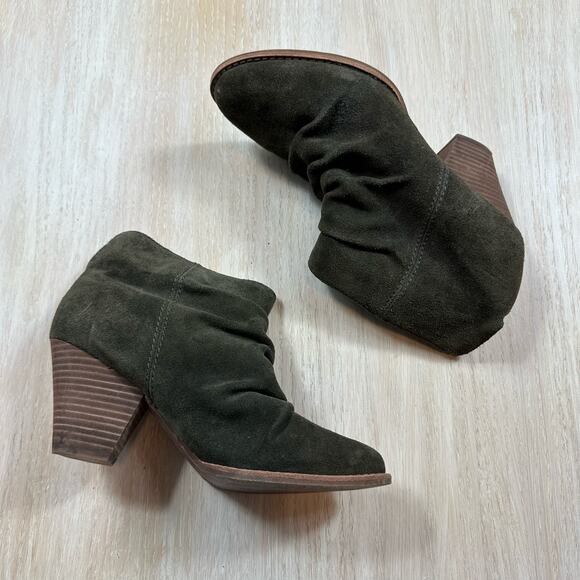 Splendid Rodeo Olive Green Suede Leather Slouchy Western Boho Ankle Booties 7 - Picture 1 of 12